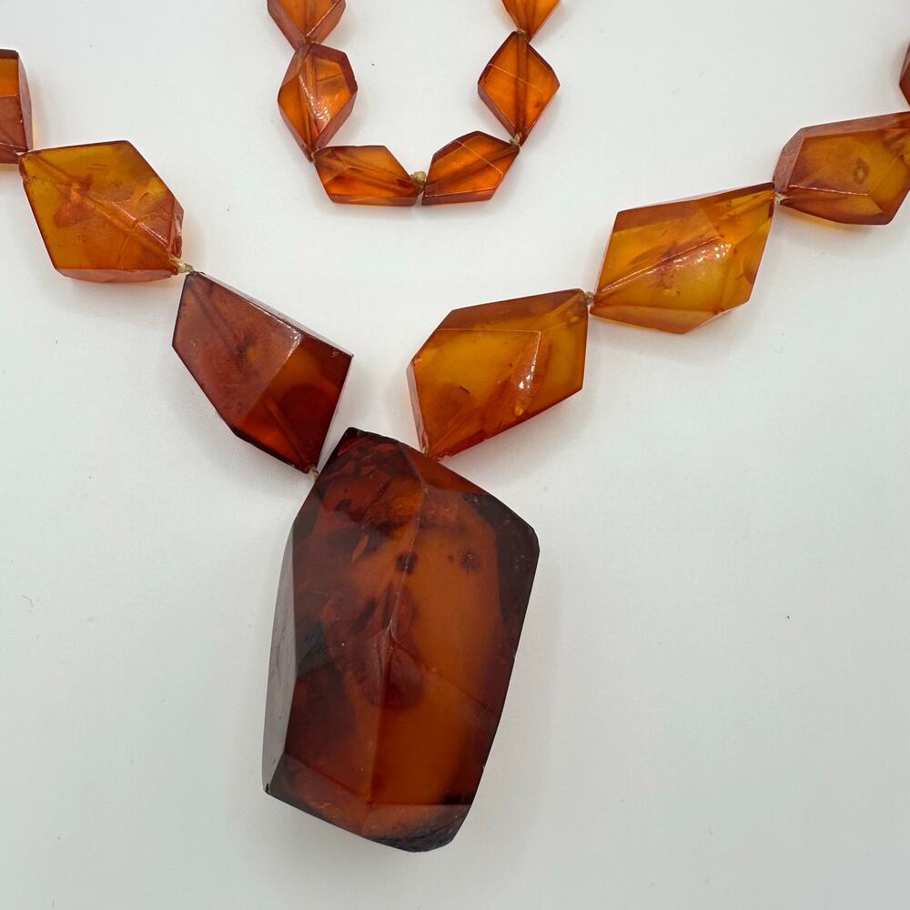 Vintage antique genuine Baltic amber graduated faceted beaded necklace 73.59g - Picture 7 of 9